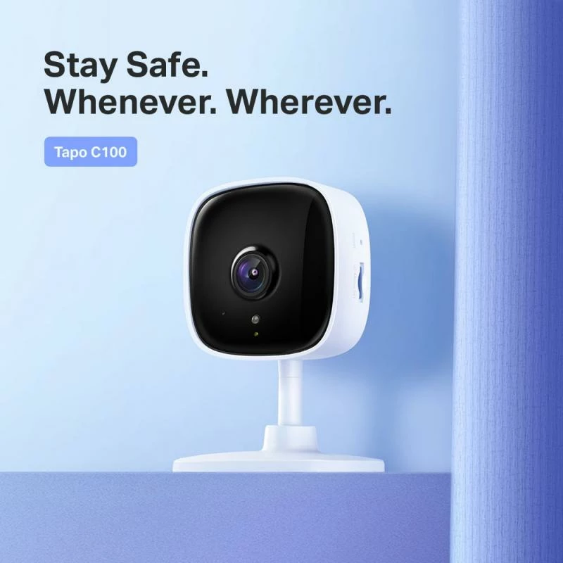 Kamerë sigurie IP, TP-Link Tapo C100, 1080p 2MP, Wi‑Fi, audio dy-drejtimësh, vizion nate 9 m, microSD deri 128GB, e bardhë