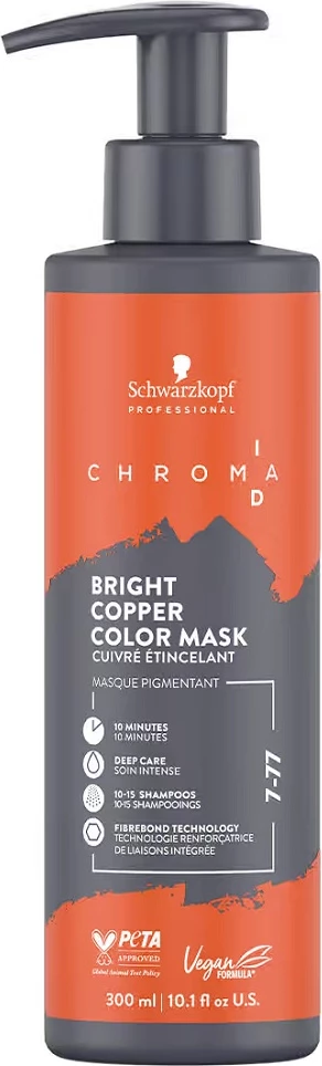 Maskë ngjyrosëse për flokë Schwarzkopf Professional Chroma ID 7-77 Bright Copper për femra 300ml