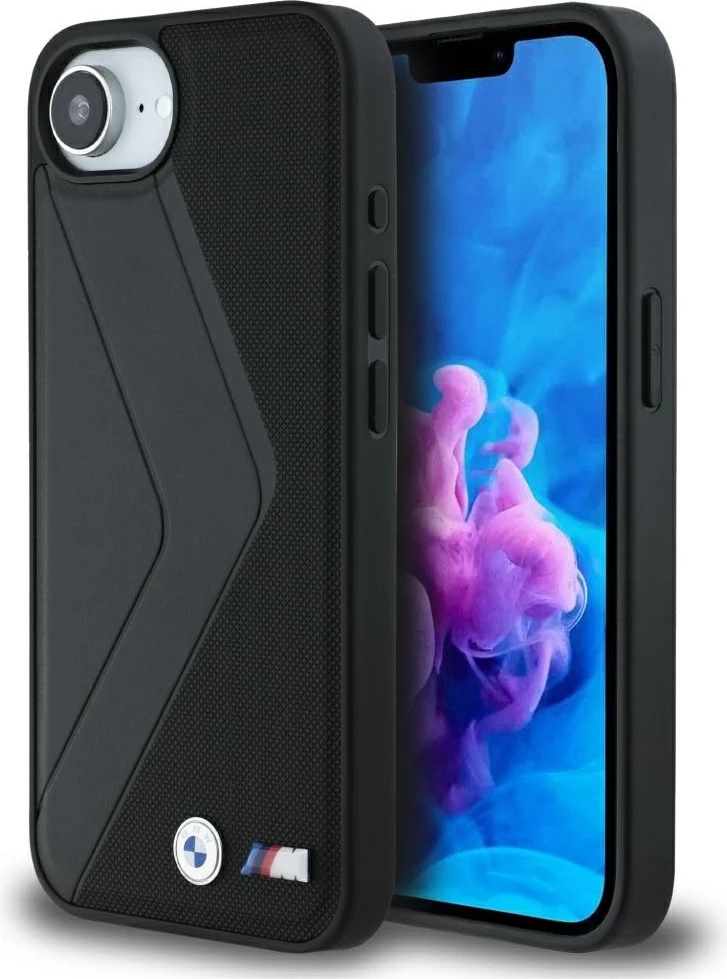 Mbështjellës BMW Oversized Stripes MagSafe për iPhone 16e, lëkurë, e zezë