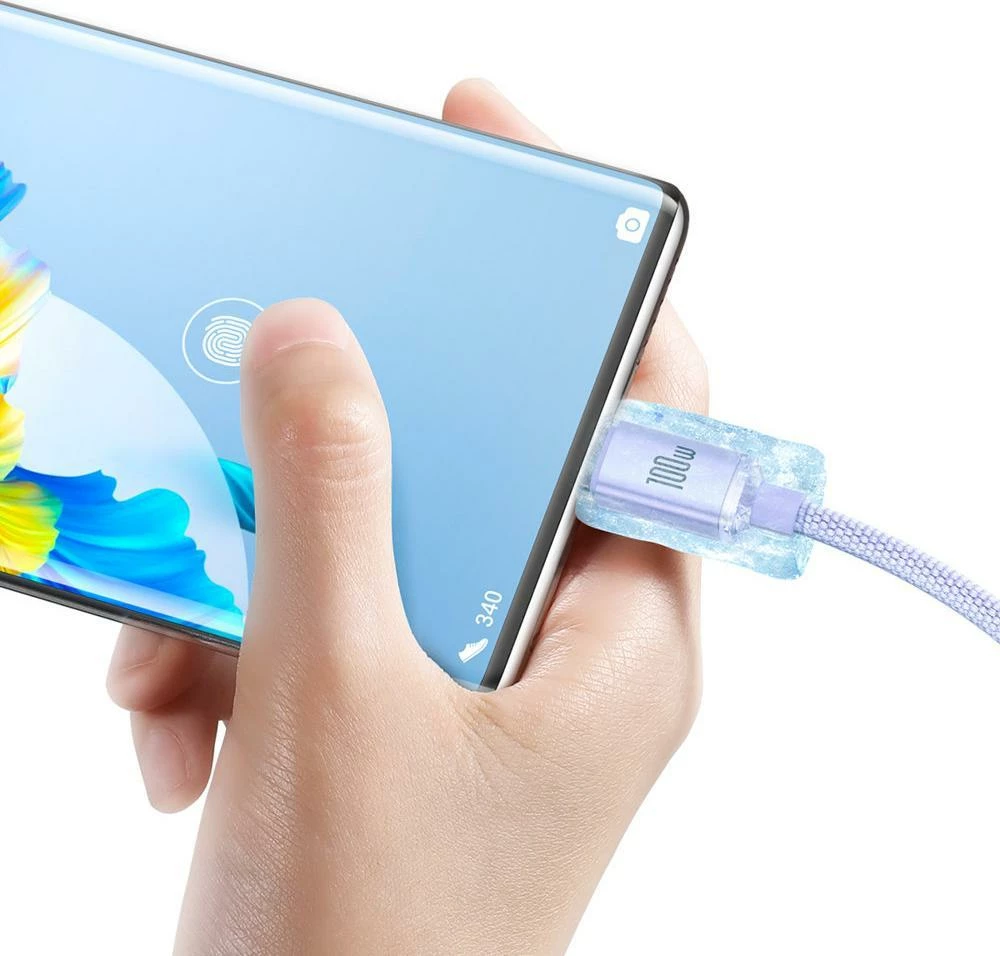 Kabllo USB-A në USB-C Baseus Crystal Shine CAJY000505 2 m 100 W, vjollcë