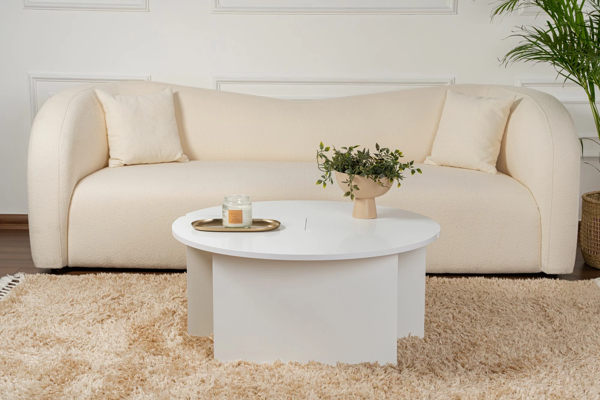 Tavolinë kafeje Nordure, Moira, ngjyrë natyrale e bardhë