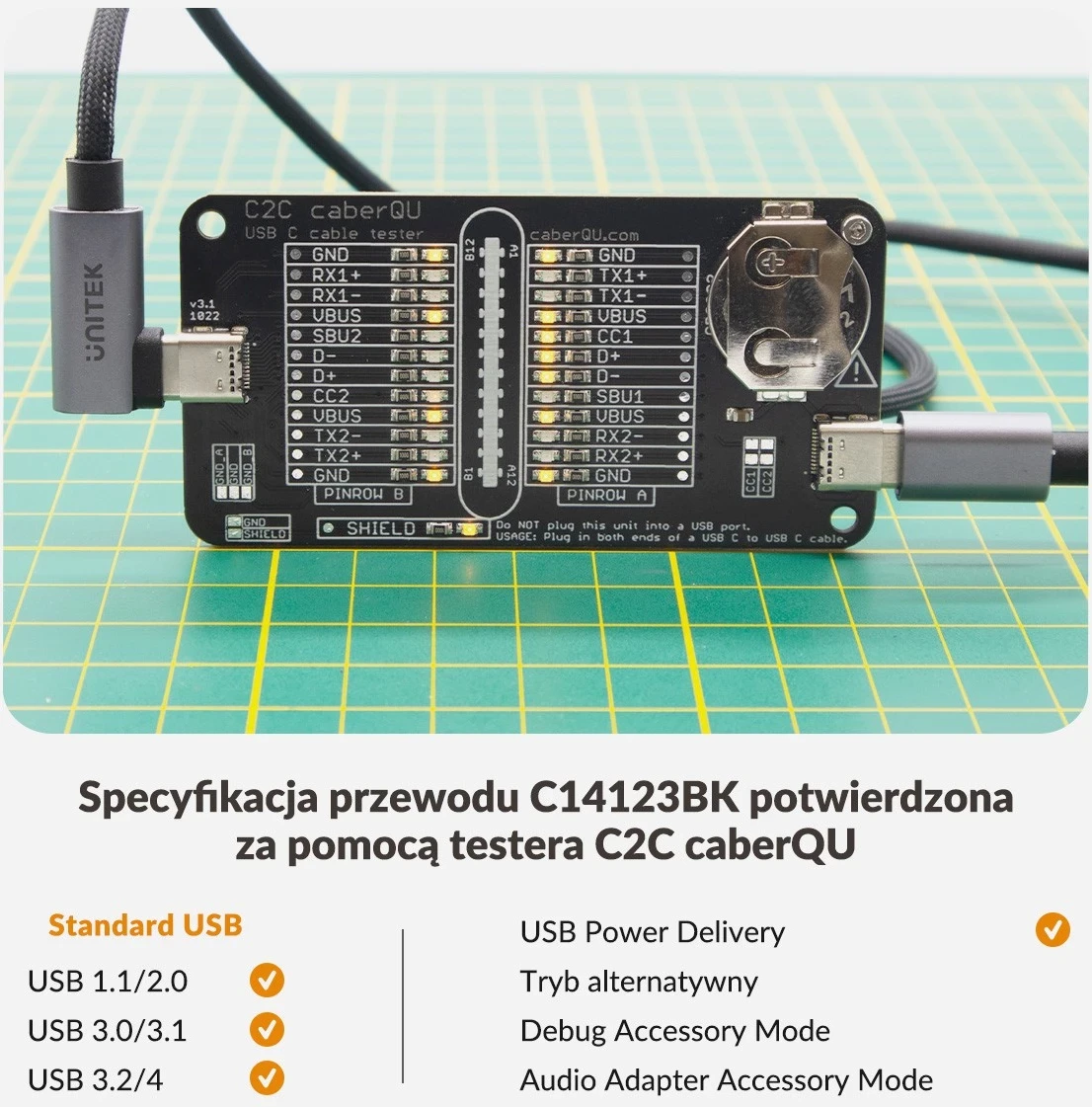 Kabëll USB-C Unitek, 90° PD100W, 1m, zi-gri