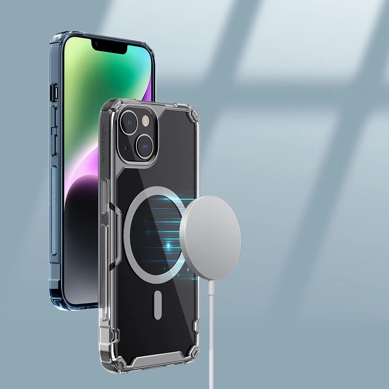 Mbështjellës Nillkin Nature Pro për iPhone 15 Plus, me MagSafe, transparent/blu