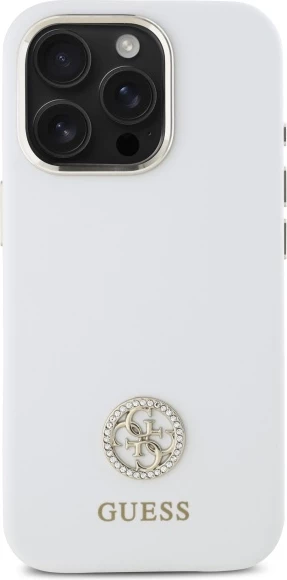 Mbështjellës Guess Silicone Logo Strass 4G për iPhone 16 Pro Max, Bardhë
