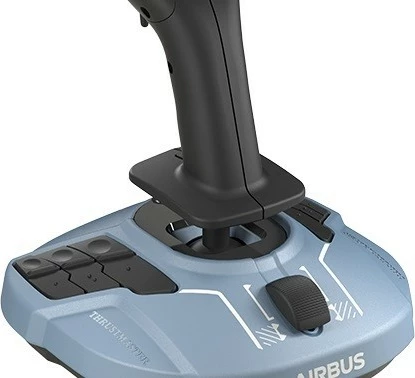 Joystick fluturimi me panel gazash, Thrustmaster 2960842, USB me kabllo, 17 butona, 8-way hat, për PC, Azure/Black, set