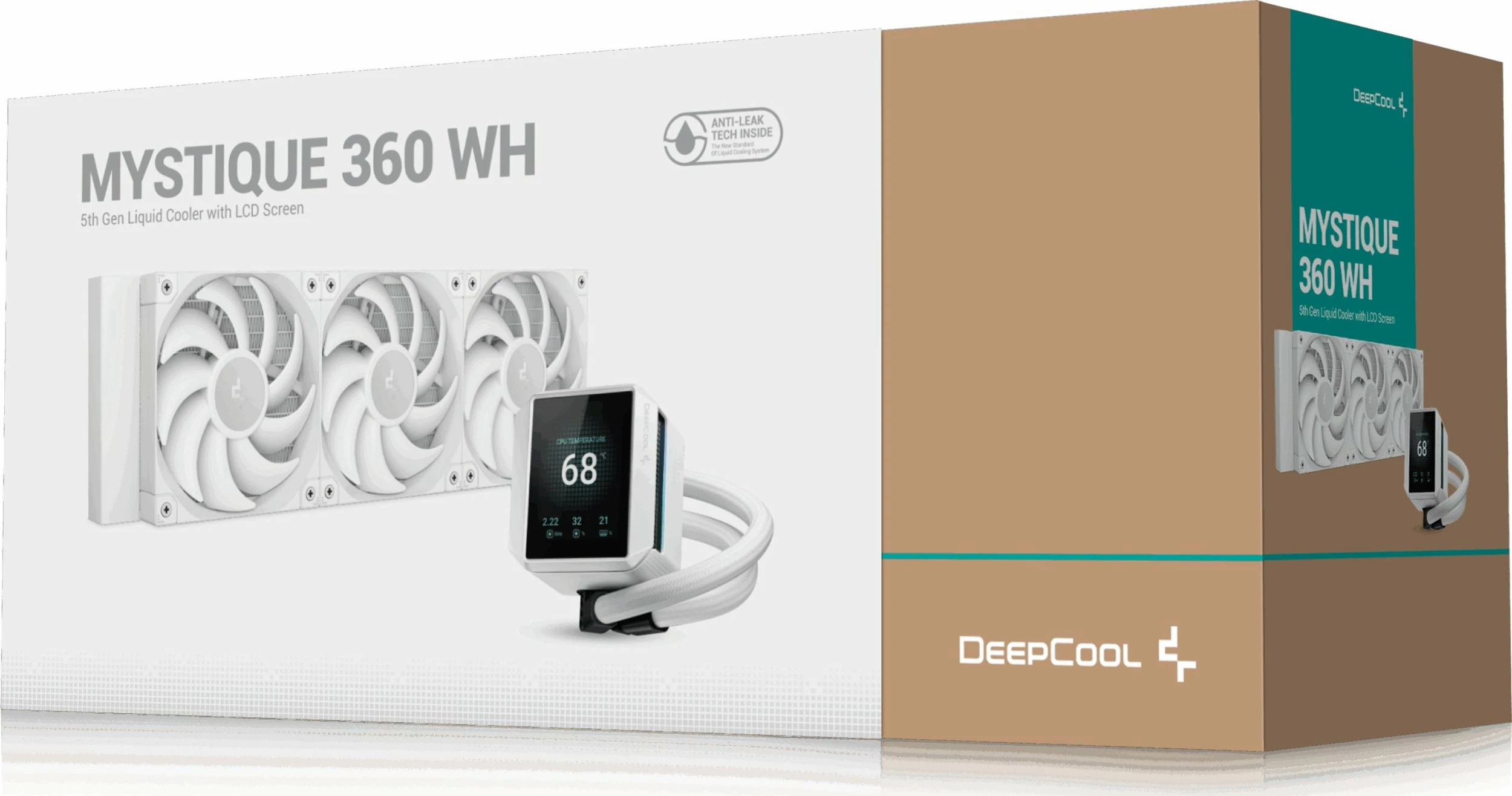 Ftohës me ujë AIO Deepcool Mystique 360 WH, radiator 360mm, 3x120mm ARGB, LCD 2.8", i bardhë