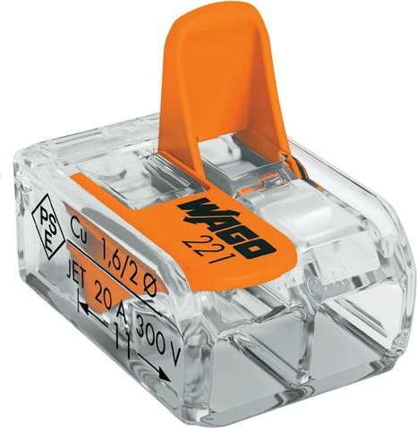 Konektor universal Wago 221-412, 2x 4mm², me leva, transparent/portokalli