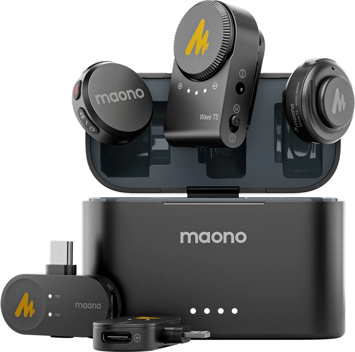 Mikrofon wireless Maono WM650 A3 me dy transmetues dhe tre marrës, me kuti karikimi, i zi