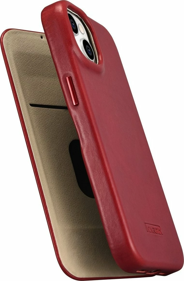 Mbështjellës iCarer CE Oil Wax Premium Leather Folio AKI14220707-RD për iPhone 14 Plus, lëkurë natyrale, me flapa magnetike, MagSafe, kuqe