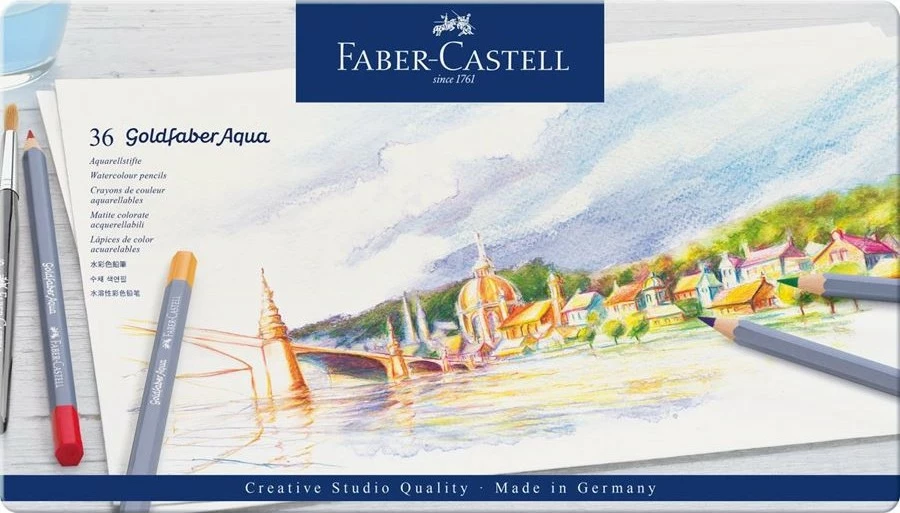 Set lapsa akvareli FABER-CASTELL Goldfaber Aqua 36 ngjyra, kuti metalike