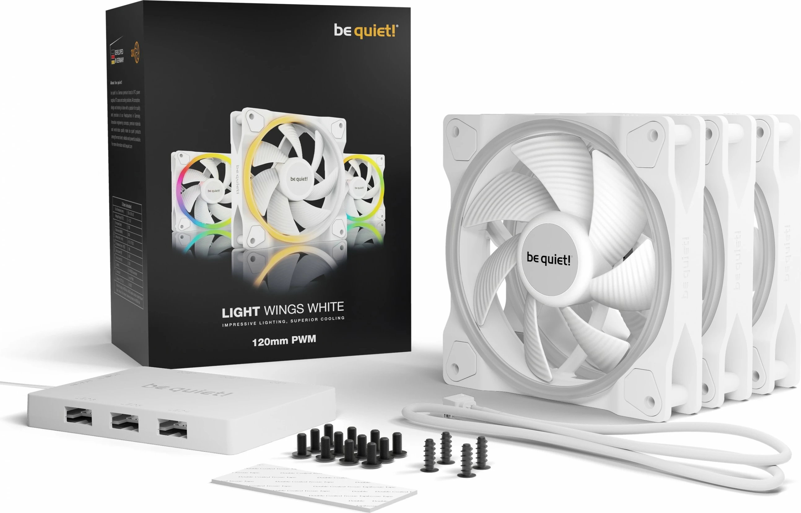 Ventilatorë kasë Be Quiet! LIGHT WINGS 120mm PWM Triple-Pack, bardhë RGB