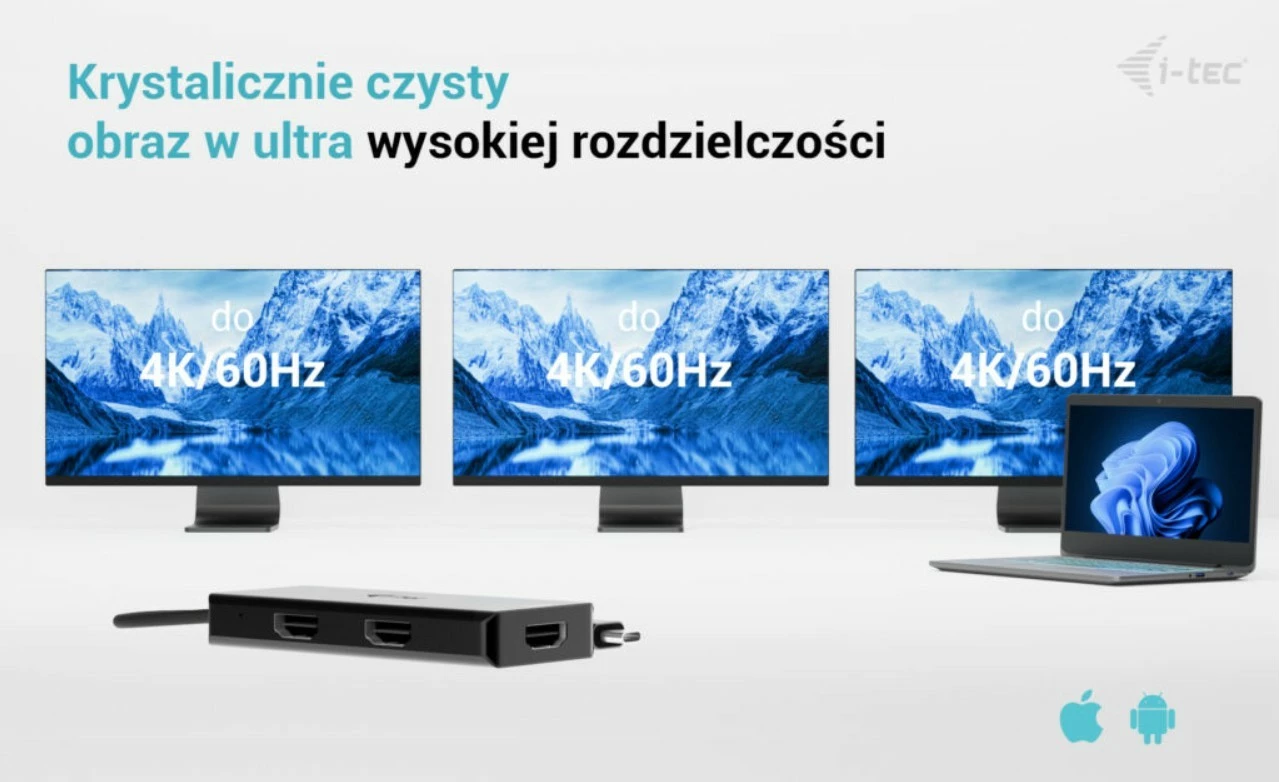 Stacion dokimi USB-C, i-tec, C31TRIPLE4KHDMIPD, 3x HDMI 4K/60 ose 1440p/144 Hz, Power Delivery 100W, kabllo 20 cm, e zezë