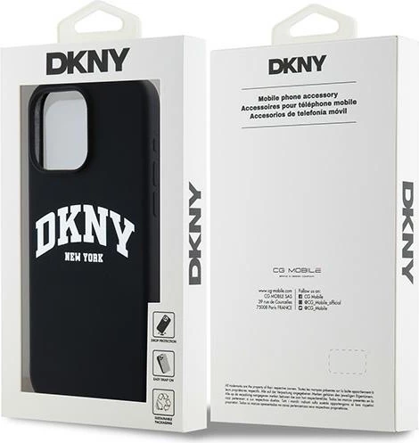 Mbështjellës DKNY Liquid Silicone me logo të bardhë, MagSafe, për iPhone 15 Pro Max, zi