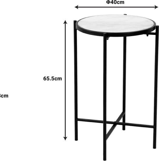 Tavolinë anësore Luxere Inart, metal i zi, mermer i bardhë, D40x65.5cm