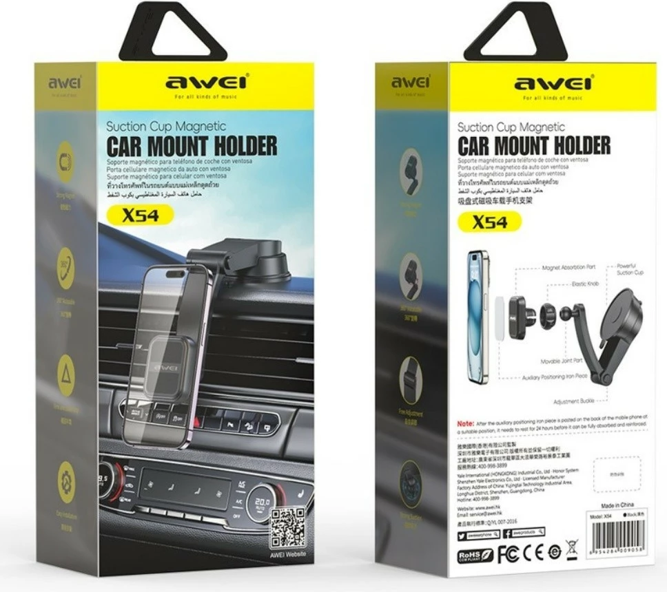 Mbajtës magnetik për makinë AWEI X54, universal, i zi