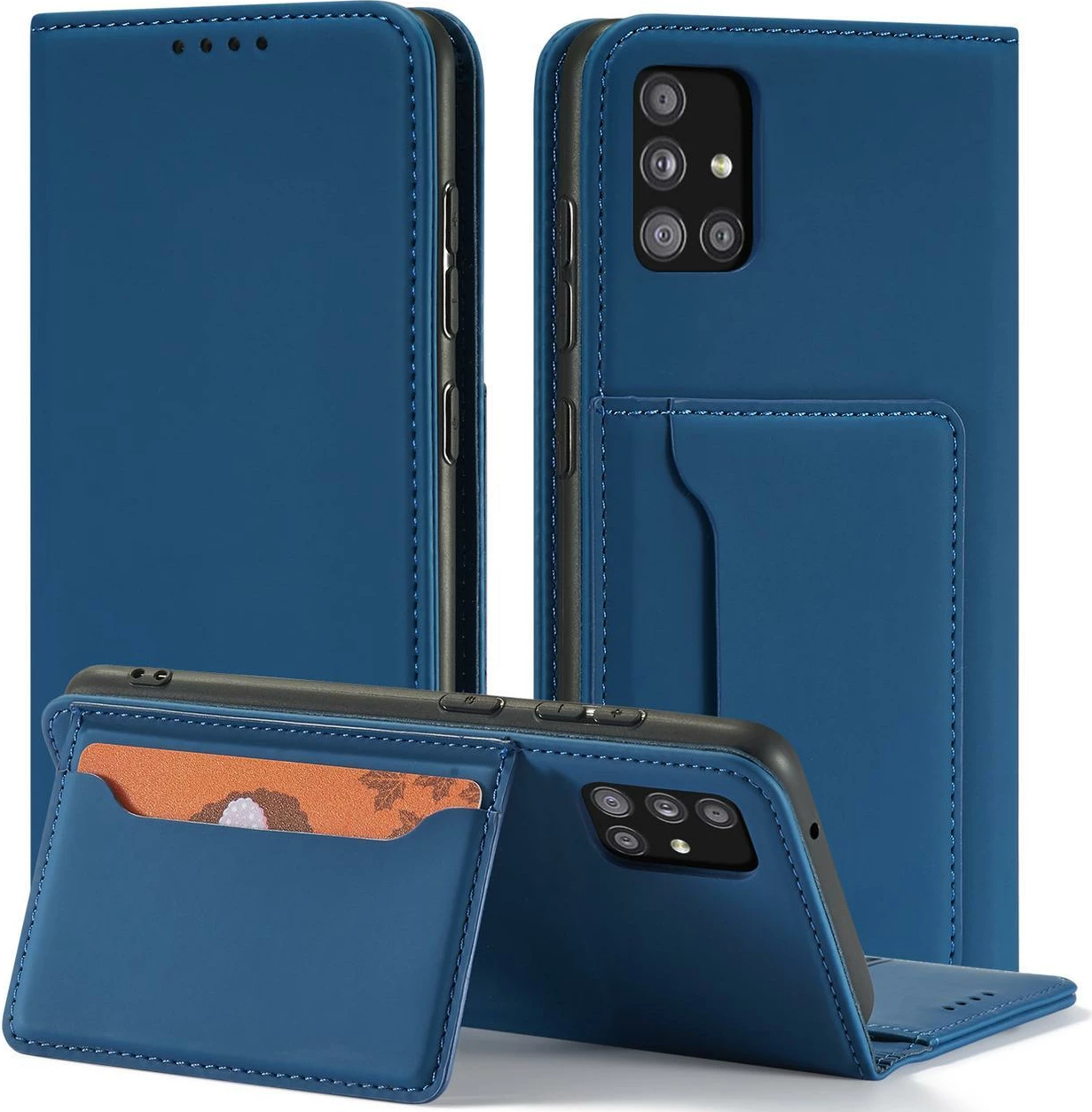 Mbështjellës Hurtel Magnet Card Case për Samsung Galaxy A13 5G, me kapak, portofol dhe mbajtëse, Kaltër