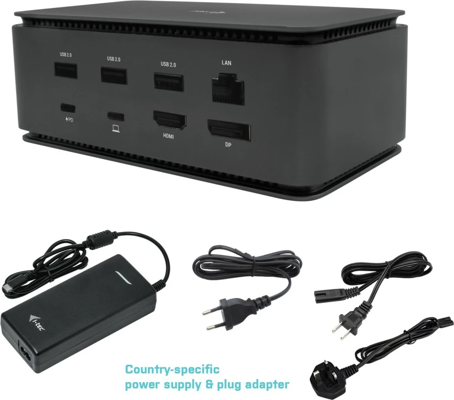 Docking station I-Tec Metal USB4 me karikues universal 100W, 1x HDMI, 1x DP, 3x USB 2.0, LAN, SD, i zi