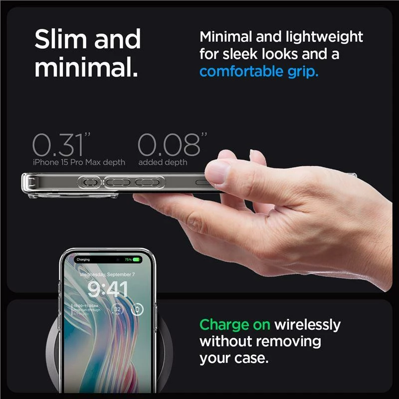 Mbështjellës Spigen Crystal Hybrid për iPhone 15 Pro Max, Transparent