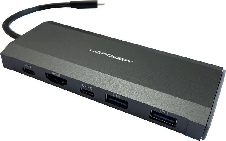 USB hub LC-Power LC-HUB-C-MULTI-7-M2, 2x USB-A, 2x USB-C, HDMI, M.2 SSD, 100W, antracit