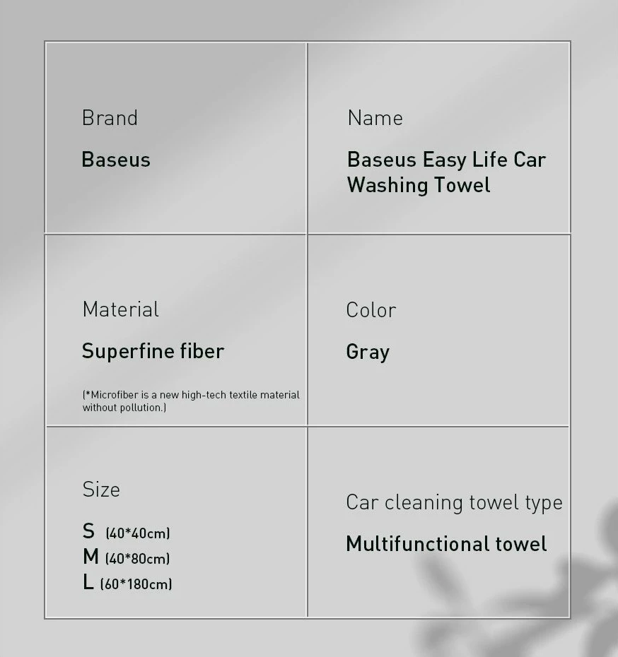 Set peshqirë mikrofibër për makinë Baseus CRXCMJ-0G, 40x40cm, Gri, 2 copë