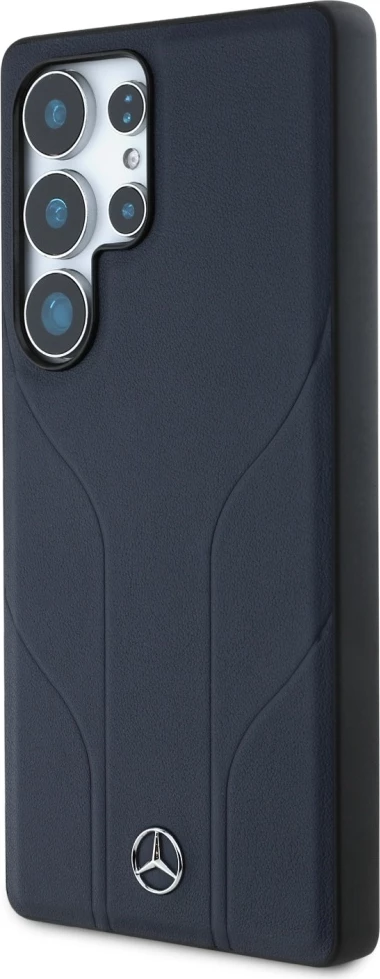 Mbështjellës Mercedes Leather Debossed Lines MagSafe për Samsung Galaxy S25 Ultra, Kaltër