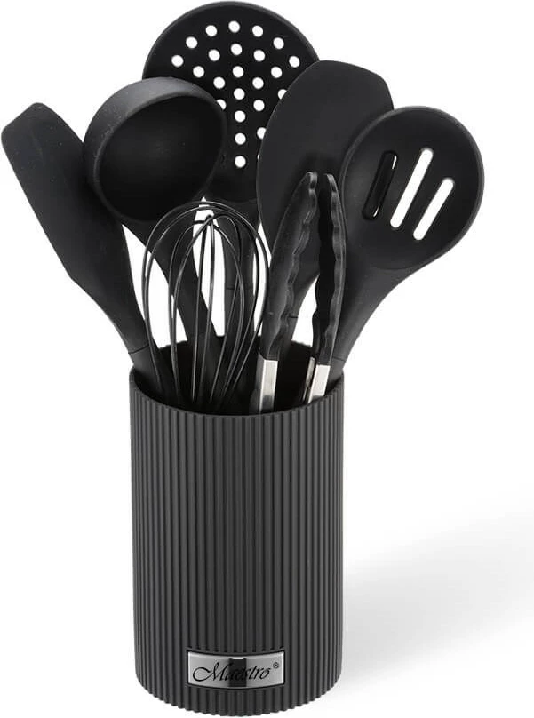 Set veglash kuzhine Maestro MR-1542-BLACK, 8 pjesë, Silikon, Zi