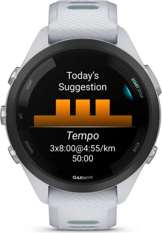 Smartwatch Garmin Forerunner® 265S Black Bezel, Stone White Case, Stone White/Neotropical Silicone Strap, 42 mm