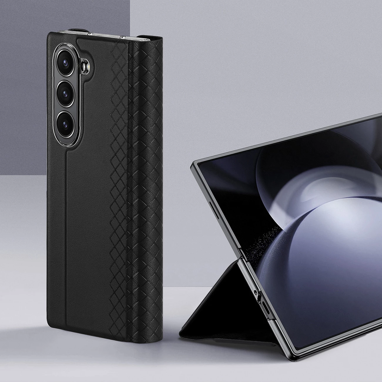 Mbështjellës Dux Ducis Brill për Samsung Galaxy Z Fold 6, me kapëse magnetike, xhep për kartë, eko-lëkurë, i zi
