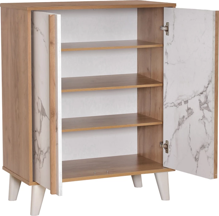 Raft këpucësh-dollap Kumen melaminë, ngjyrë mermeri lisi, 74x38x95cm