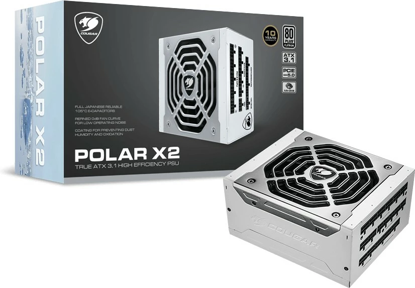 Furnizues energjie Cougar POLAR X2 1050W, ATX3.1, 80 Plus Platinum, modular, bardhë