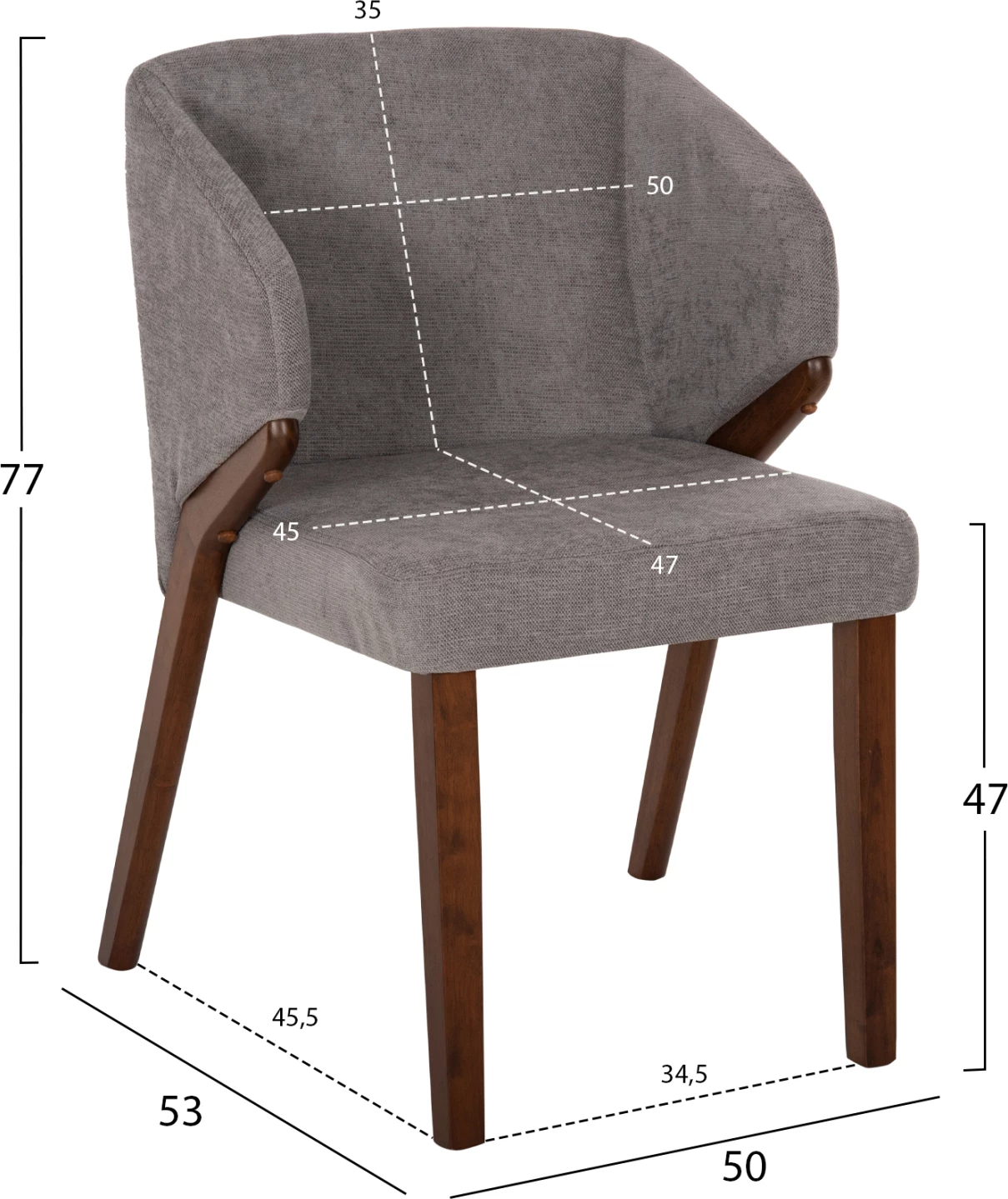 Karrige ngrënieje RADDER FH9749 dru gome ngjyrë arre-gri pëlhurë 50x53x77H cm., set prej 2 copë