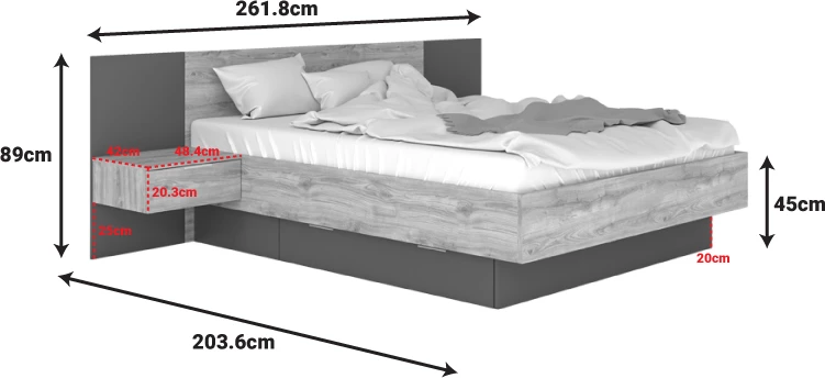 Krevat dopio Kantri, ngjyrë sonoma-gri, 160x200cm