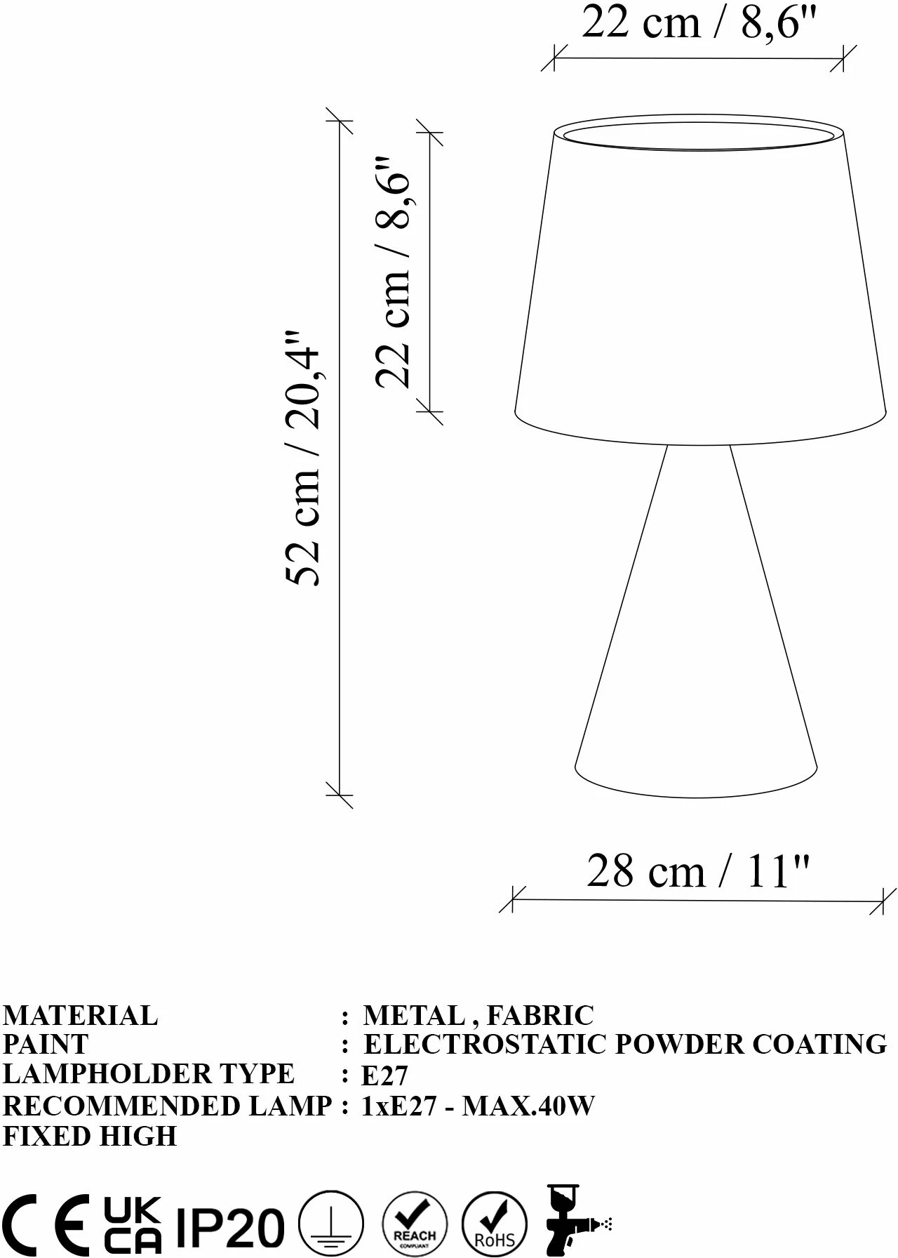 Llambë tavoline Opviq, Kona - 15481, trup metalik, kapak stof, e zezë dhe kafe