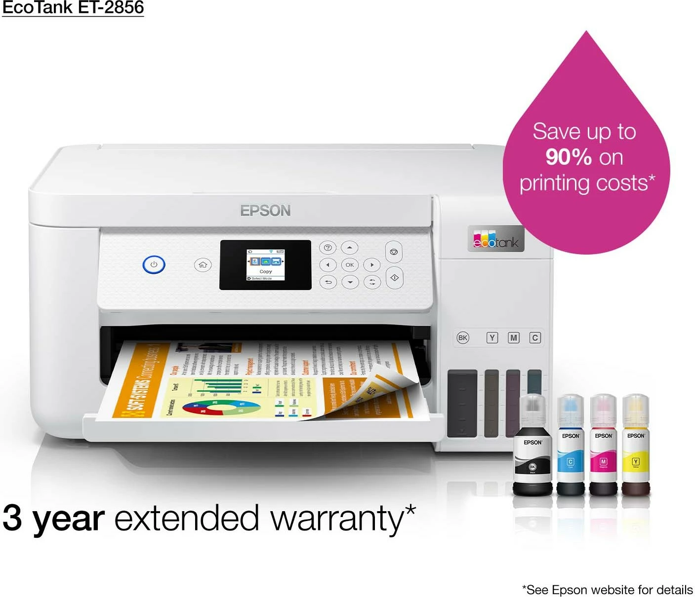 Printer Epson EcoTank ET-2856, Inkjet, Printim ngjyra, A4, Bardhë