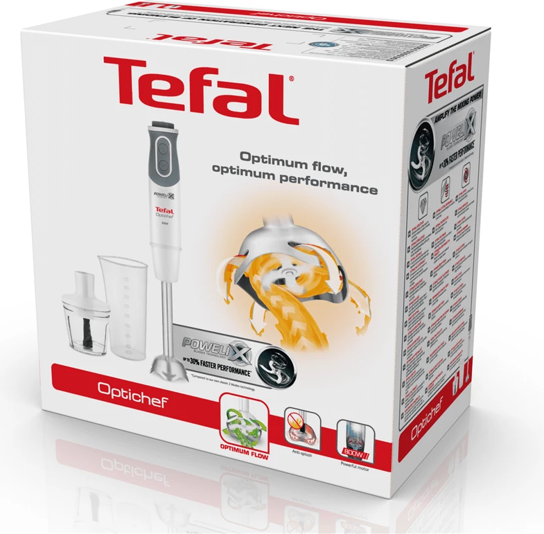 Blender dore Tefal Optichef HB641138 800 W 2-në-1 20 shpejtësi Turbo me enë 800 ml + 500 ml, Bardhë/Hirtë
