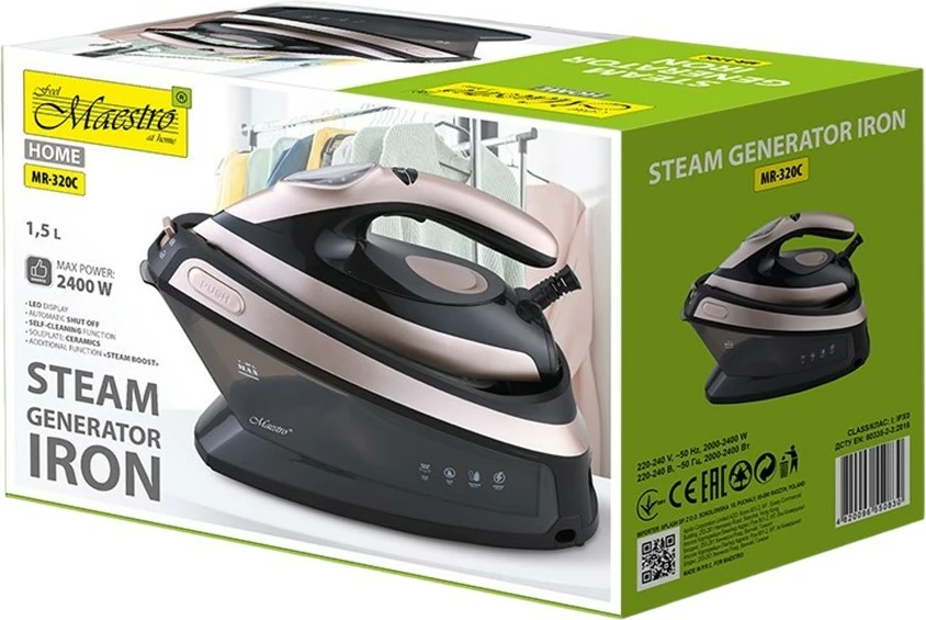 Hekur me avull Feel-Maestro MR-320C, 2400W, rezervuar 1.5L, i zi/ari