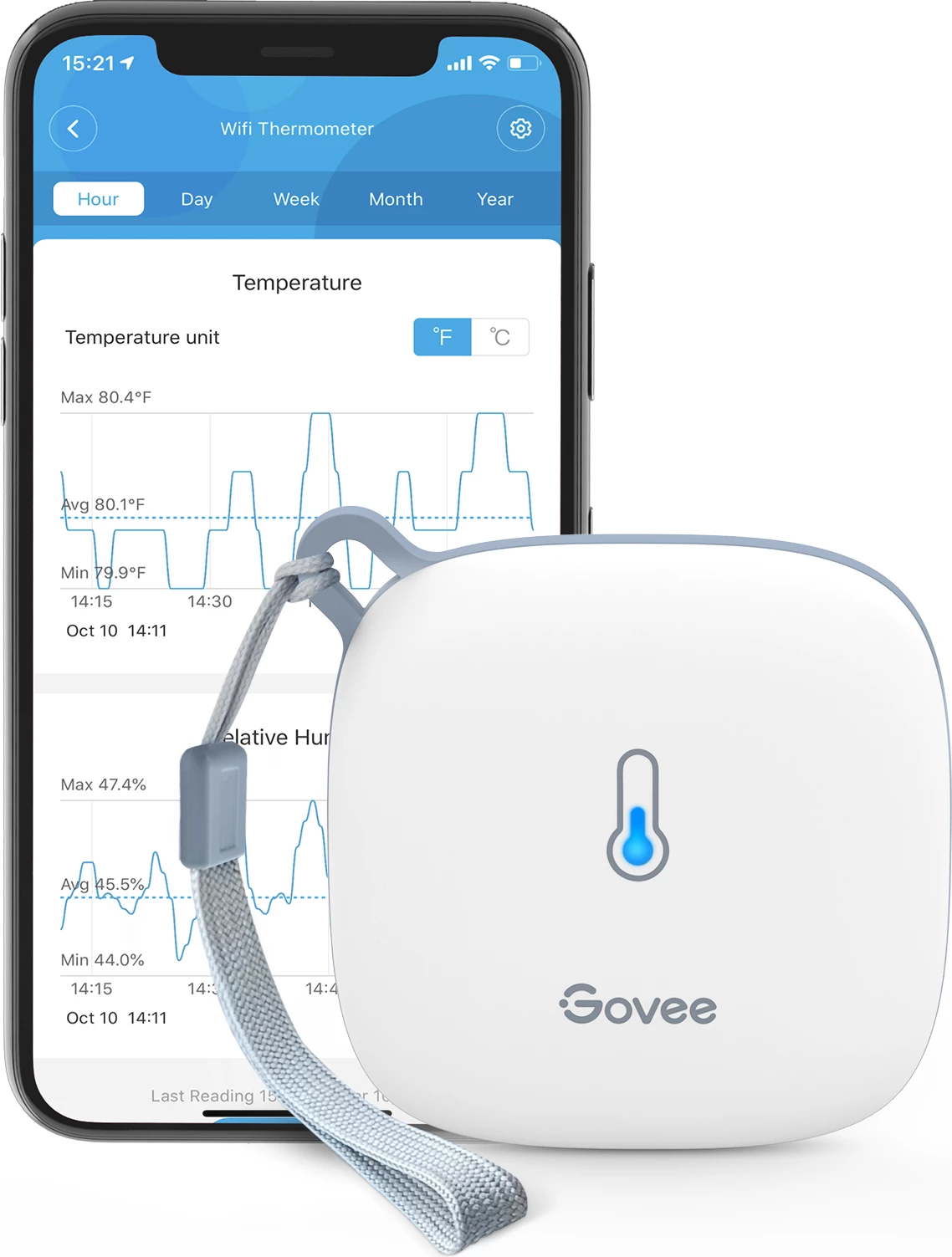 Termo-higrometër Wi‑Fi Govee H5179, Bluetooth, njoftime në aplikacion, i bardhë