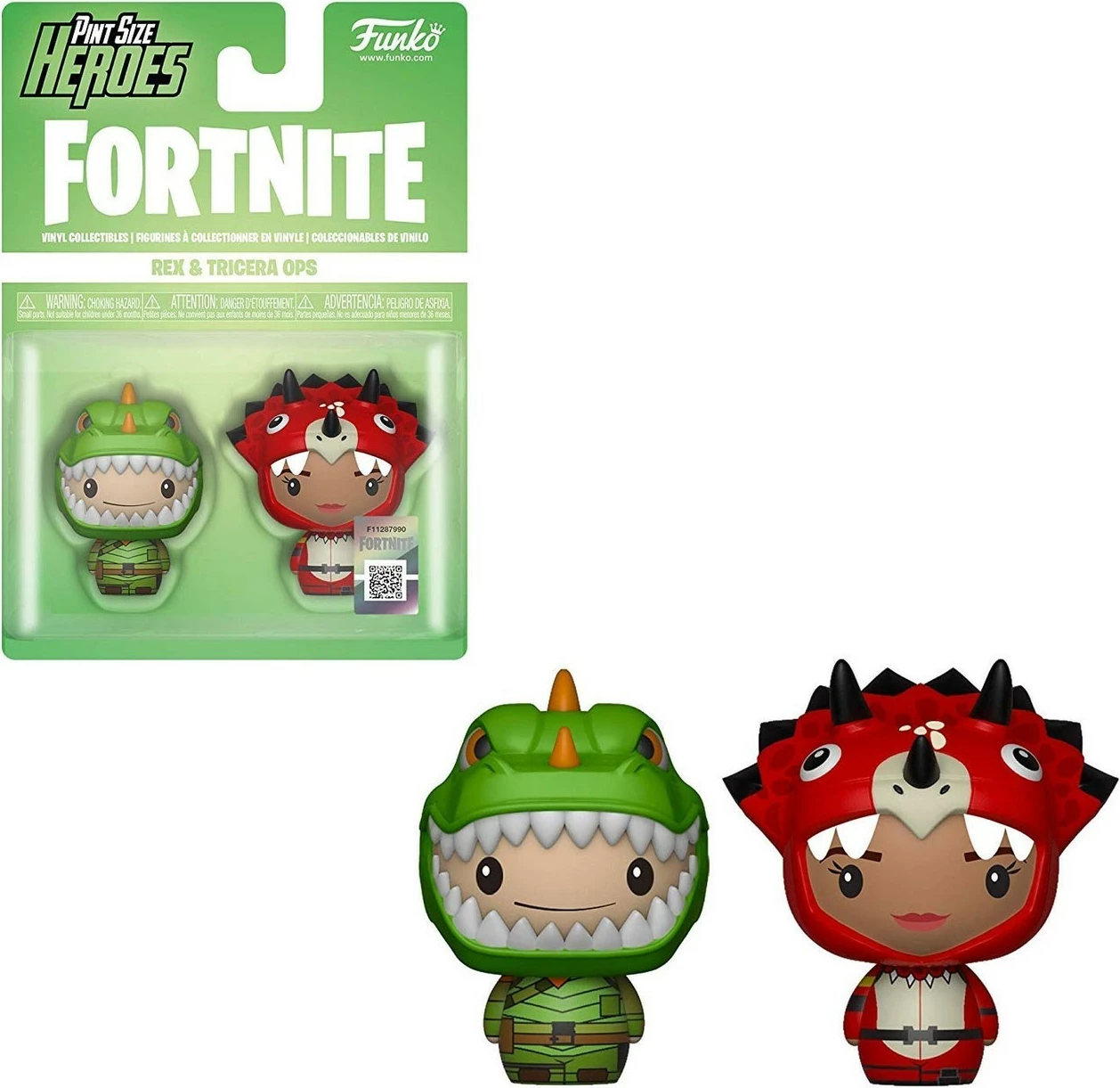 Figurinë koleksionuese Funko Pint Size Heroes Fortnite Rex & Tricera Ops, set 2 copë, jeshile/kuqe