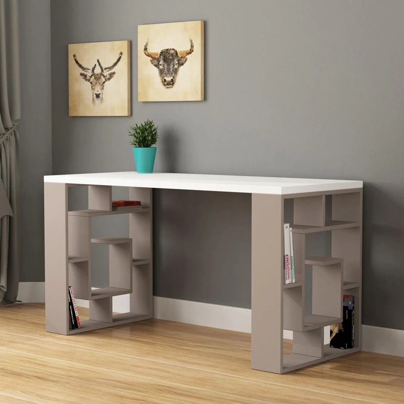 Tavolinë pune Labirent, e bardhë-moka, 140x60x75cm