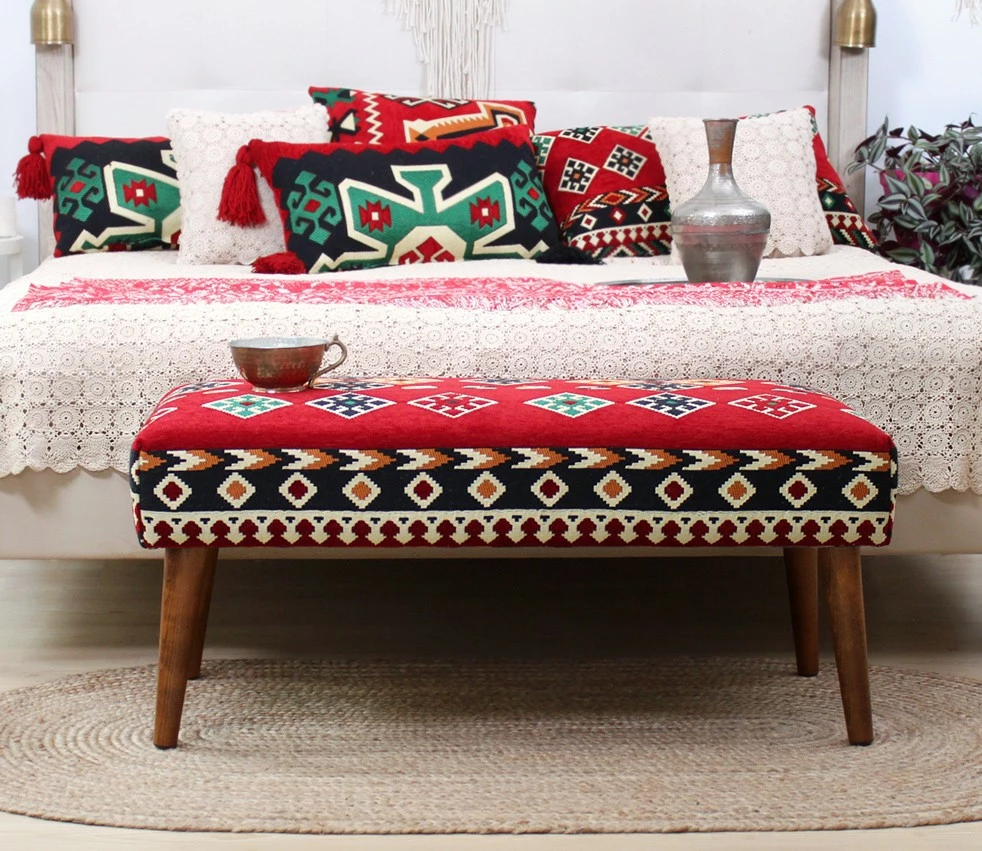 Pouf oriental rustic, shumëngjyrësh, Vezir v3, 91x42x46 cm