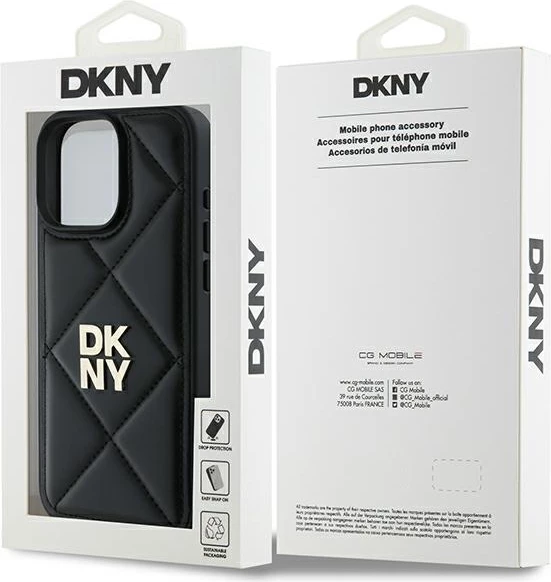 Mbështjellës DKNY Quilted Stack Logo për iPhone 16 Pro, i zi