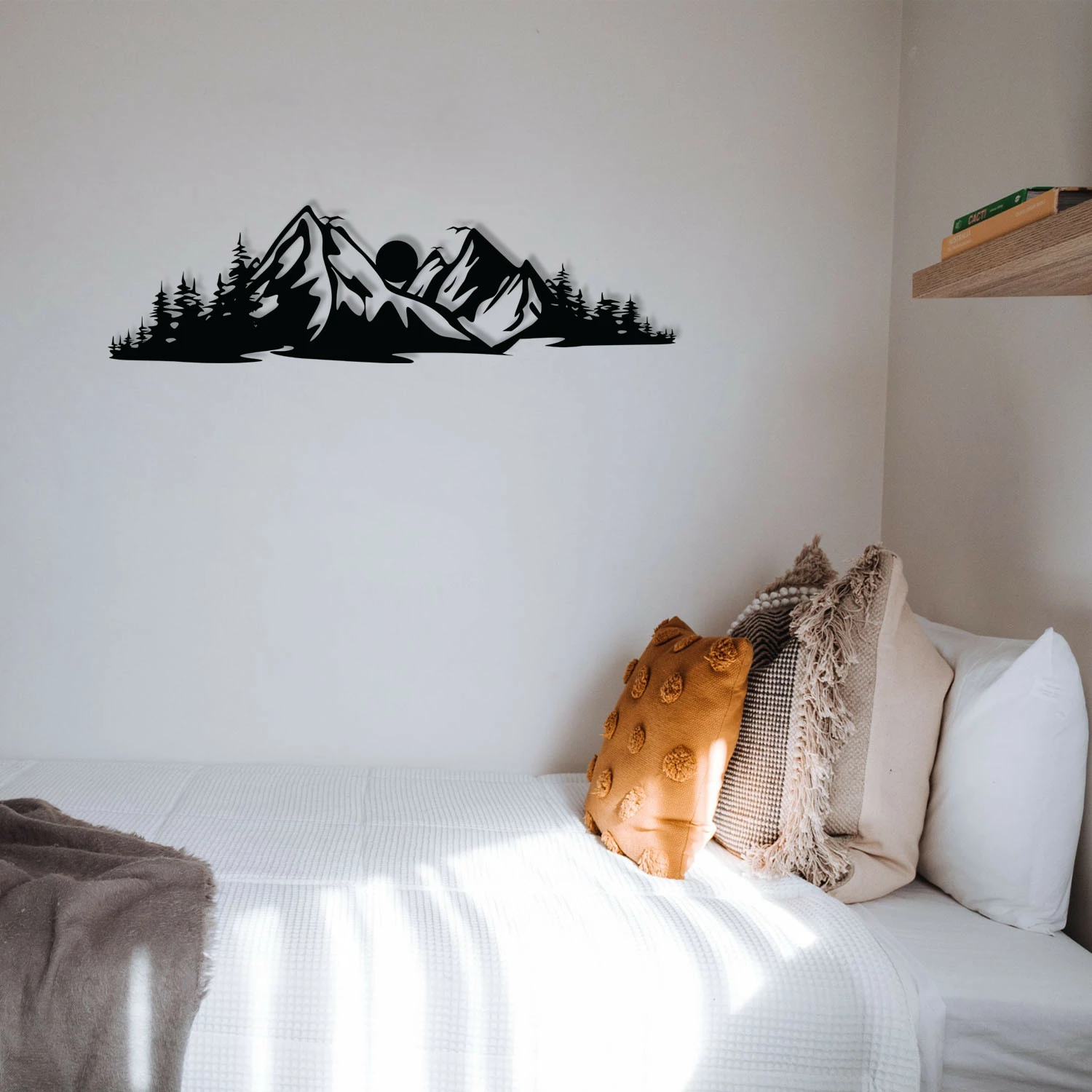 Aksesor dekorativ metalik për mur, Wallity, Mountain 2, ngjyrë e zezë, 68x19cm