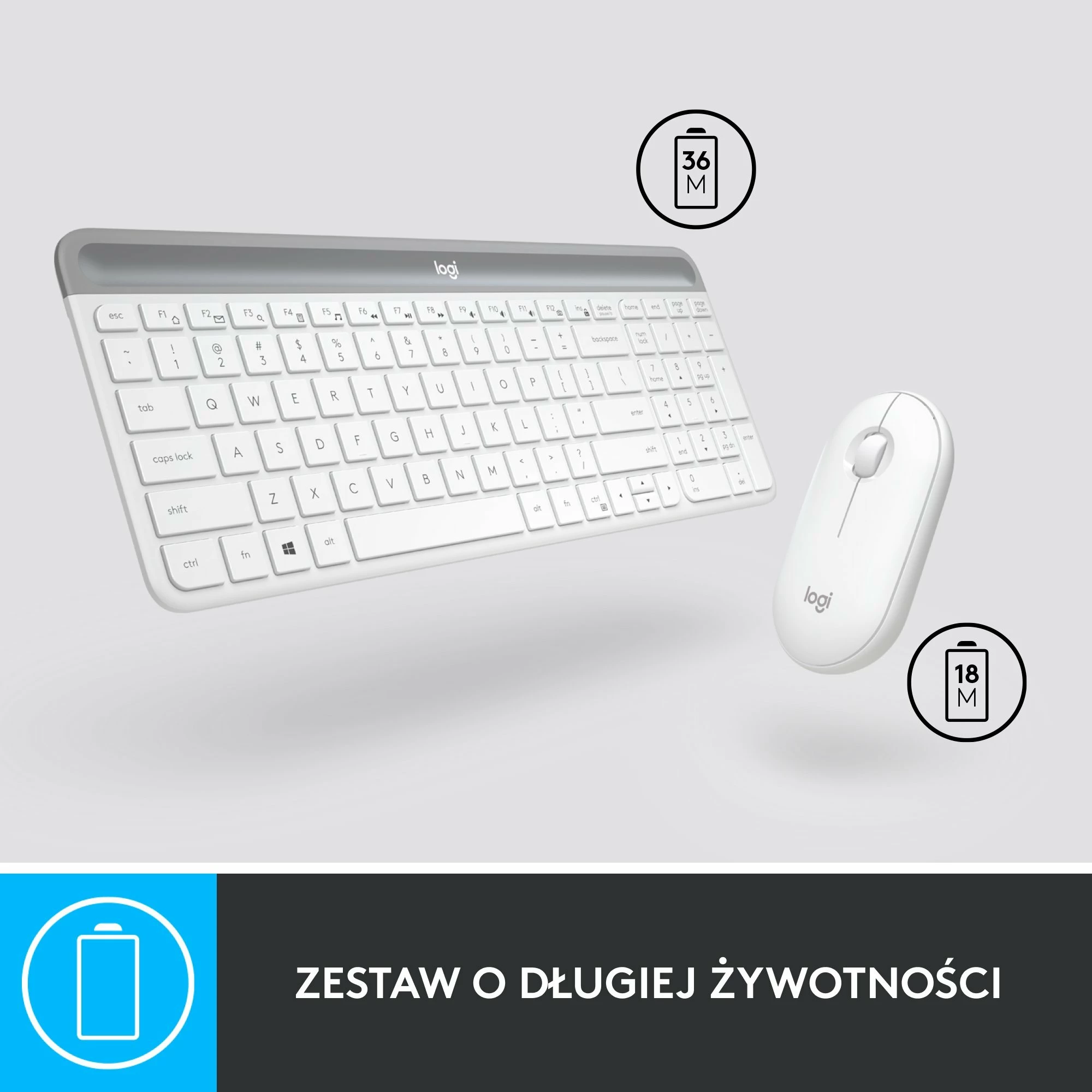Set tastierë + maus Logitech MK470 (920-009205), pa kabllo 2.4GHz, US INTL, e bardhë