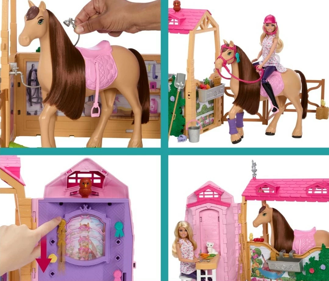 Set lodrash Barbie Mattel HXJ44 me stallë, kalë dhe 25 aksesorë, për vajza