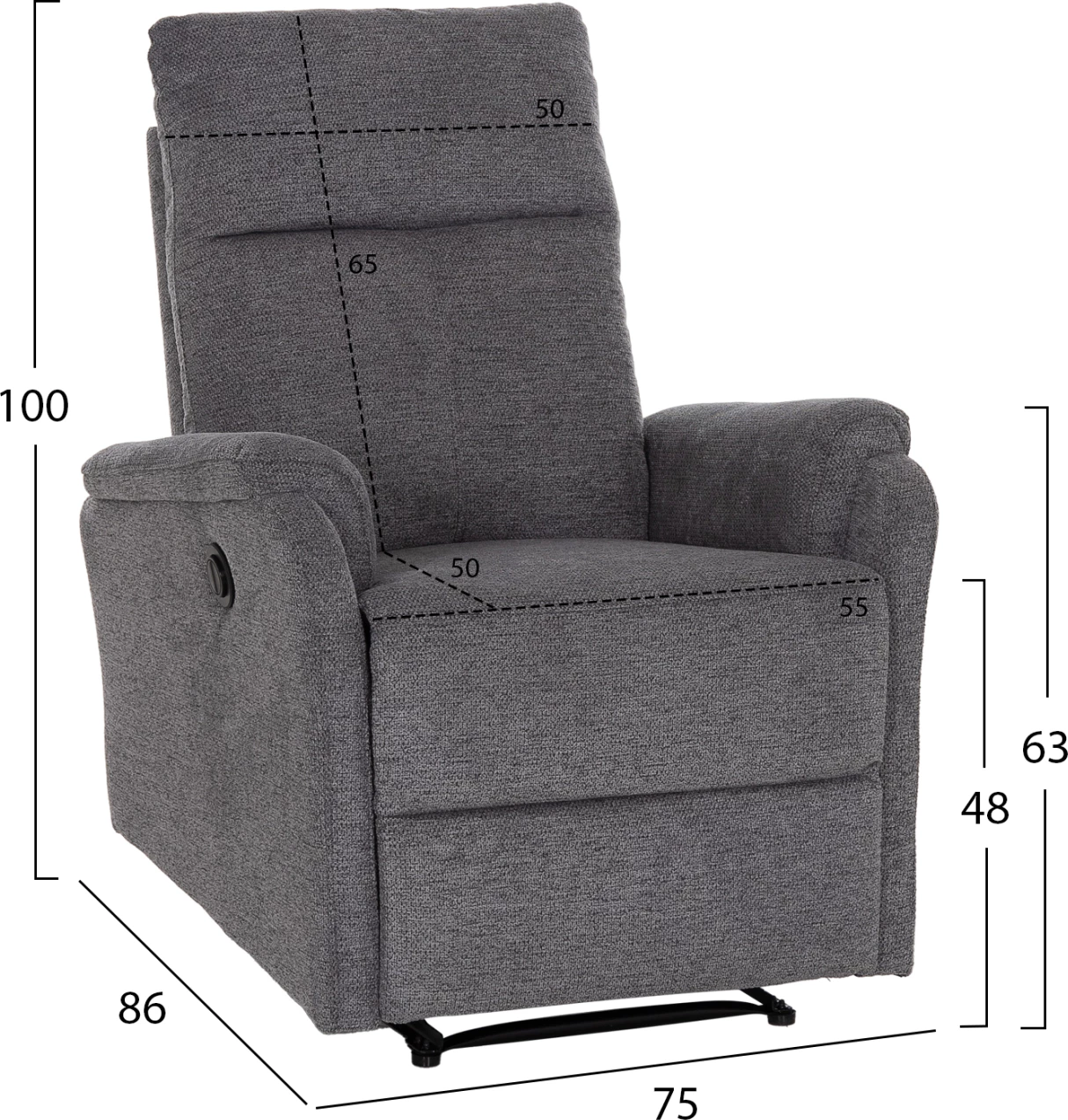 Fotel relaksues me recliner elektrik, stof gri, SYNTHIA FH3309.03, 75x86x100cm