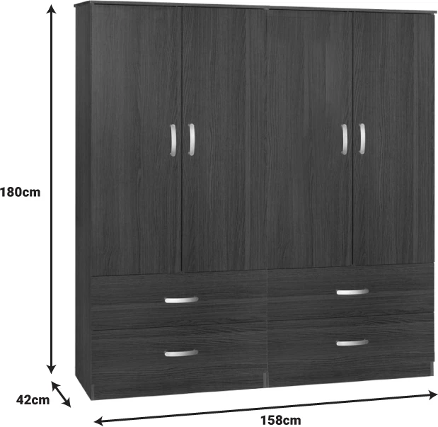 Dollap katër-fletësh me 4 sirtarë, ngjyrë wenge, 158x42x180cm