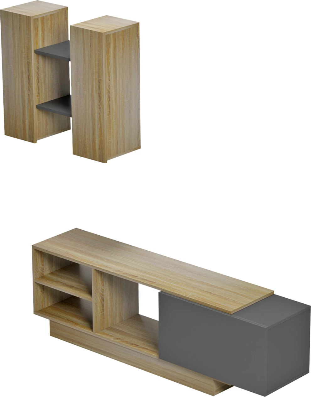 Set mobiljesh për TV TYSON FH18081 melaminë, ngjyrë sonama-gri, 140x31.5x43.5H cm