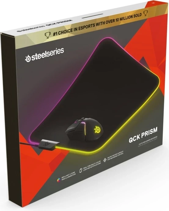 Mauspad SteelSeries QcK Prism Cloth M, me ndriçim, ngjyrë e zezë