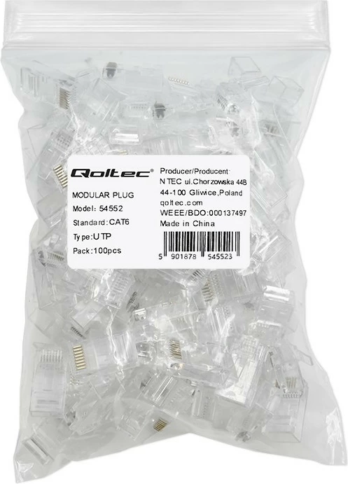 Set lidhës RJ45 Qoltec 54552, CAT6, 100 copë