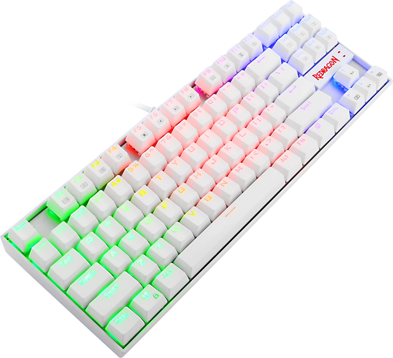Tastierë gaming mekanike Redragon K552 Kumara, RGB, TKL 87 taste, me kabllo USB, red switch, e bardhë